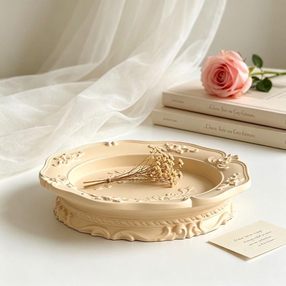 Vintage Floral Relief Jewelry Storage Tray Rose Embossed Storage Bowl Home Decoration