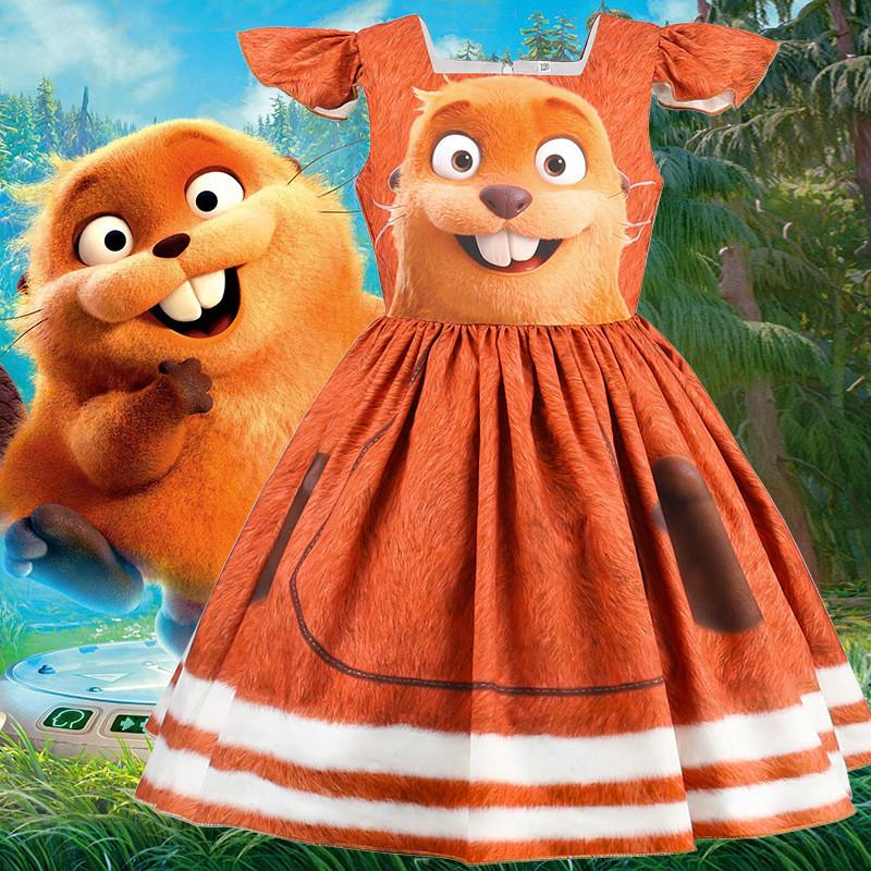 Детский Костюм-Платье с Мультяшным Принтом для Превращения в Бобра Hoppers для Детей от 3 до 8 Лет