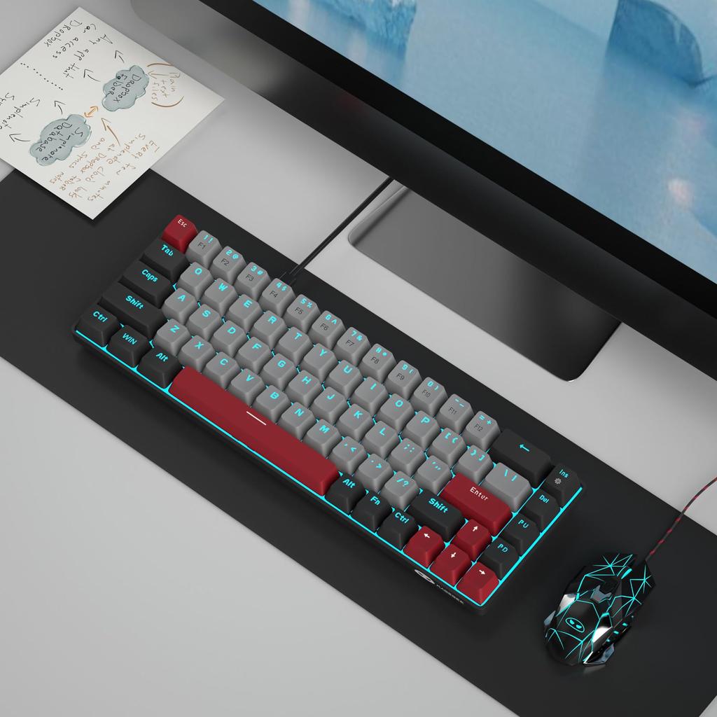 MageGee портативная механическая игровая клавиатура с синей светодиодной подсветкой, компактная 68-клавишная проводная мини-клавиатура для офиса с коричневыми переключателями для ноутбуков Windows, ПК, Mac