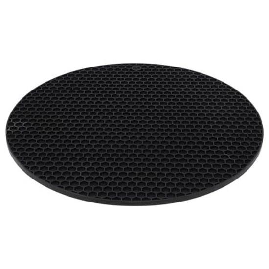 No-brand silicone pot mat heat resistance non-slip function burn prevention easy clean black pad protecting kitchen dining table cookware holder.