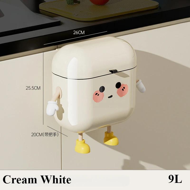 9/12L Wastebasket Trash Can Recycle Bin Cream Wall Mounted Cute Food Waste Litter Bins Bathroom Kitchen Household Home Cleaning
