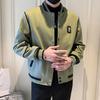 Men Baseball Coat Long Sleeve Single-Breasted Jacket with Letters Print Baseball Collar Outdoor Sports Outerwear