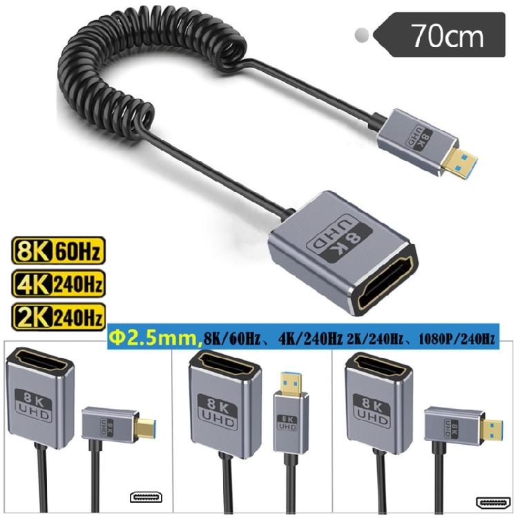 Спиральный Кабель для Камеры Версии 2.1 Поддержка Разрешения 8K Скорость 48 Гбит/с Micro-разъем на Коаксиальный shielded Female