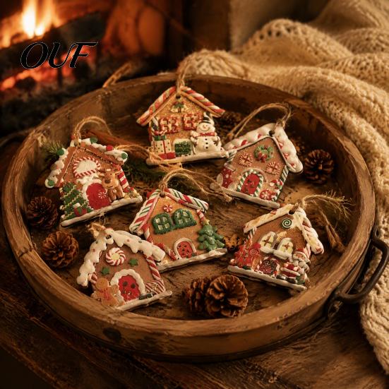 Rustic Wooden Xmas Decor 12Pcs Gingerbread House Ornaments for Christmas Tree Decorations, Hanging with Festive Candy And Snow Designs Home