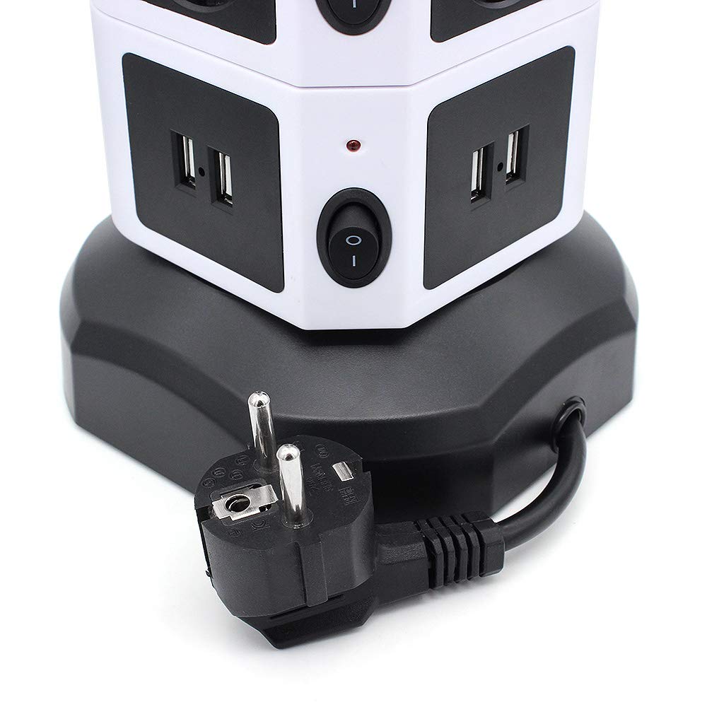 Tessan Удлинитель Tower, вертикальная защита от перенапряжений, 6/10/14 розеток европейского стандарта с защитой от перегрузки USB, удлинитель 2 м