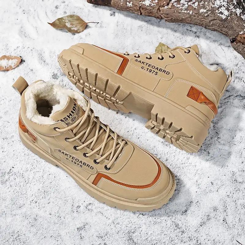 Мужские зимние ботинки Модные Теплые Защищающие от холода Высокие Хлопковые Ботинки Толстый Плюш Качественные Мужские Зимние Ботинки Мех Оригинальные Предложения Обувь
