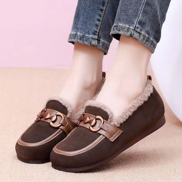 Популярные туфли Мао Мао для женской зимней носки 2025 новые лоферы на мягкой подошве, туфли Doudou на одной педали, бархатные теплые хлопковые туфли