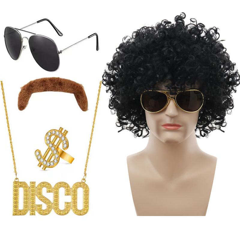 Стильный панк-парик с цветными диско-очками и уникальным ожерельем для тематических вечеринок