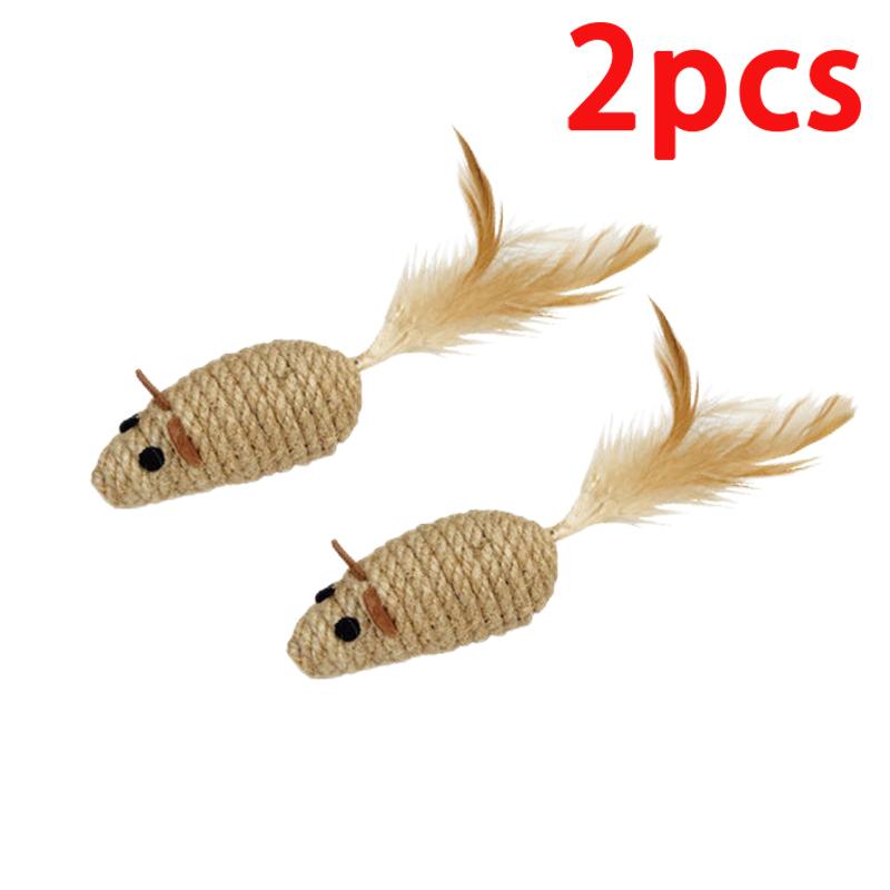2 шт. Искусственная мышь с перьевым хвостом, игрушка для кошки, мыши из полосатой ткани со звуковой панелью, товары для питомцев, забавные игровые игрушки, интерактивный котенок