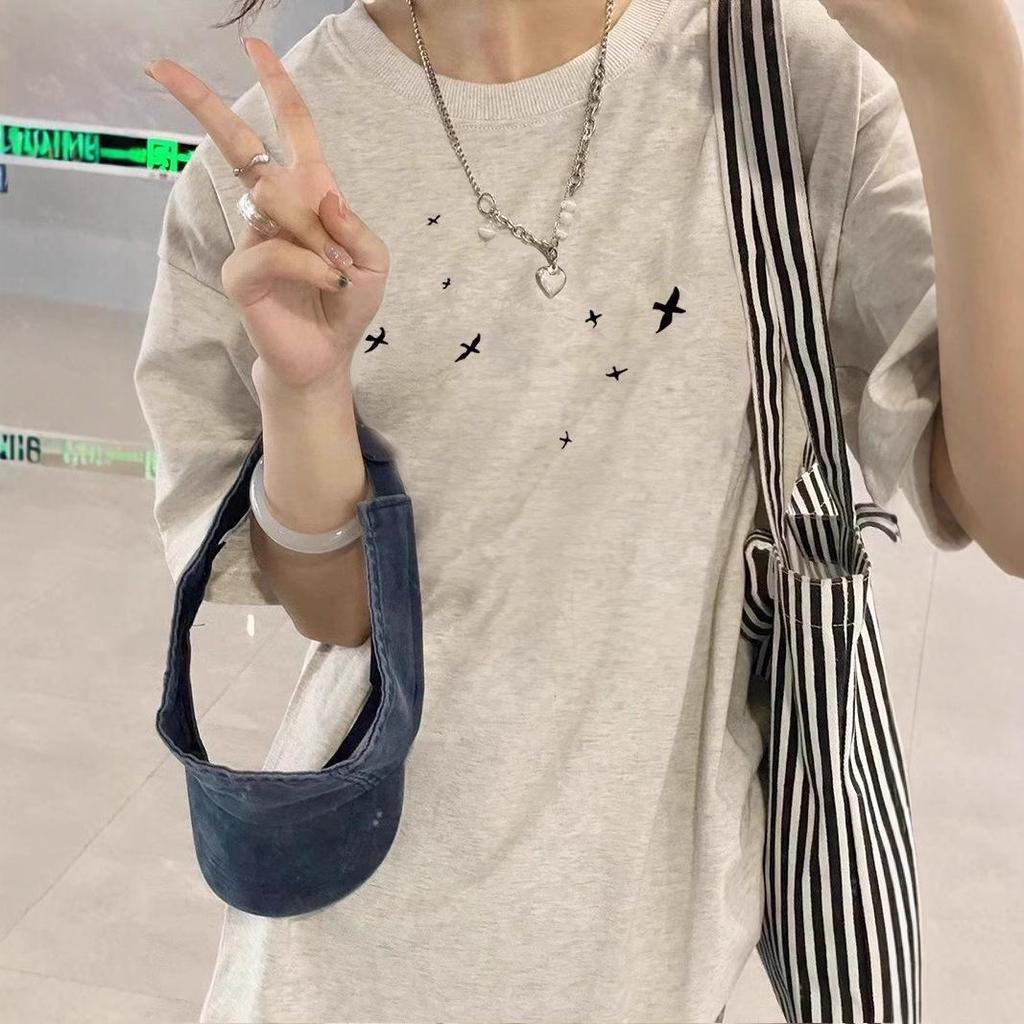 Женская футболка свободного кроя из американского хлопка в стиле ретро 2025 года, большой размер, короткие рукава, летний дизайн