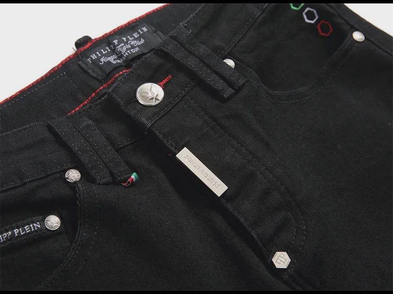 2024 г. Узкие черные вышитые джинсы-скинни для мужчин в стиле панк-стиля