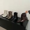 French Temperament High-heeled Thin Short Boots Women's Shoes 2025 New Autumn and Winter Pleated Square Head Short Boots Children