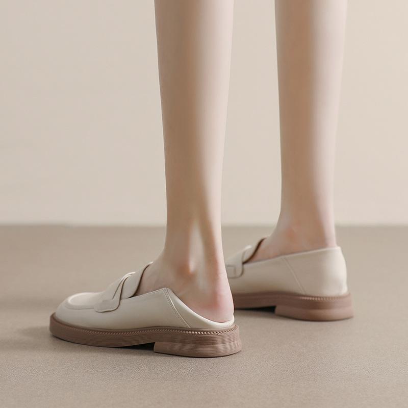 Weiwei girl 919-2 платформа лоферы женские на одном педале черные ретро маленькие кожаные туфли толстый каблук мягкая подошва одинарная обувь женская