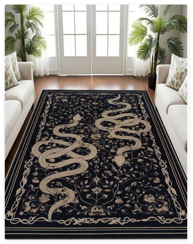 Gothic Snake Floral Printed Floor Mat Dark Botanical Decor Area Rug for Living Room Bedroom Home Decor Hallway Porch Floor Mat