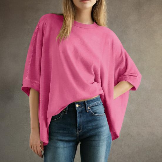 Женская летняя футболка с круглым вырезом и рукавом «летучая мышь», свободный крой, однотонная летняя повседневная футболка-пуловер, топы на каждый день