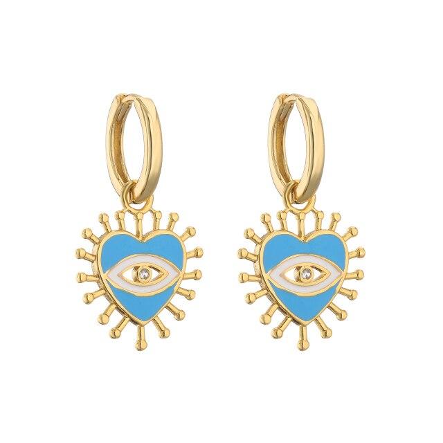 Pair ,Love Heart Shape Evil Eyes Drop Earrings For Women Vintage Statement Crystal Dangle Jewelry