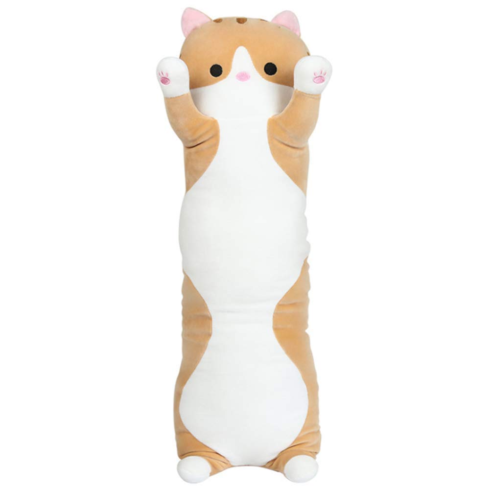 Cute Long-Body Cat Plush Toy, Soft Body Pillow, Birthday Gift (Brown, 70cm)