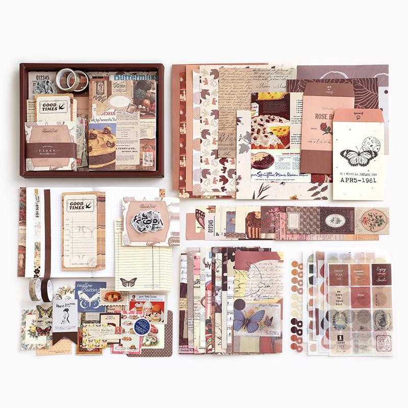 Hot-selling Vintage Aesthetic Scrapbook Supplies Kit Junk Journal Supplies with Scrapbooking Paper A6 Grid Notebook