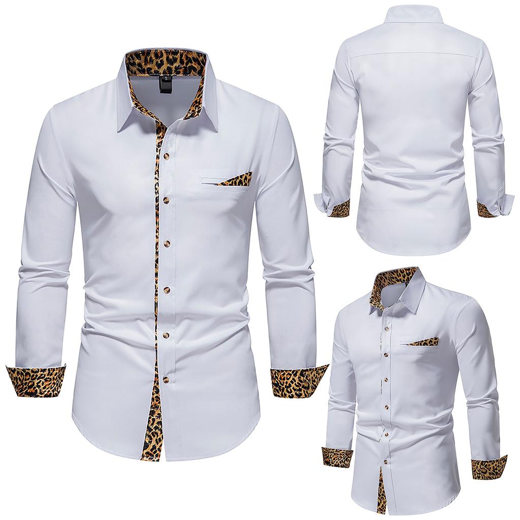 Men's Lapel Autumn Winter Casual Formal Men's Casual Leopard Print Shirt Tops