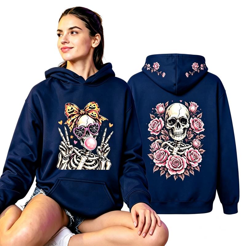 Fashion Vintage Women's Hoodie Skull Flower Printing Loose Fashion Pullover Autumn Clothing Casual Clothes Men Women Tops Sweatshirts