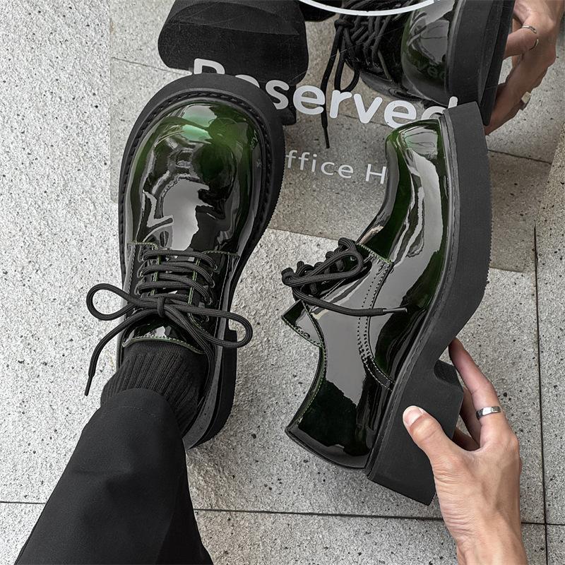 Кожаная обувь с круглым носком для мужчин и женщин, обувь с большой головой Микки, повседневная обувь на увеличение роста, британский стиль, для пары 9522, меняющая цвет: зеленый, синий -J