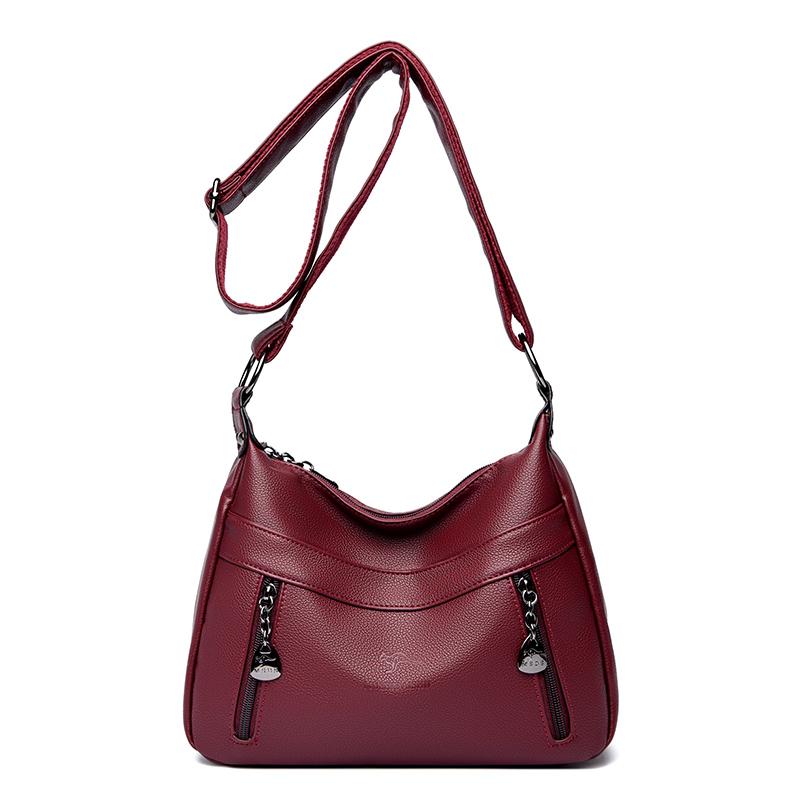 Large Capacity Middle-Aged Mother Bag Women's Multi-Layer Shoulder Bag Soft Leather Crossbody Bag Mobile Phone Bag