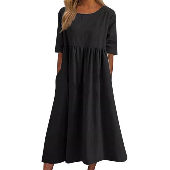 МОДНОЕ Платье миди с круглым вырезом, свободный крой, не садится, популярное женское летнее повседневное платье со свободным подолом, повседневная одежда