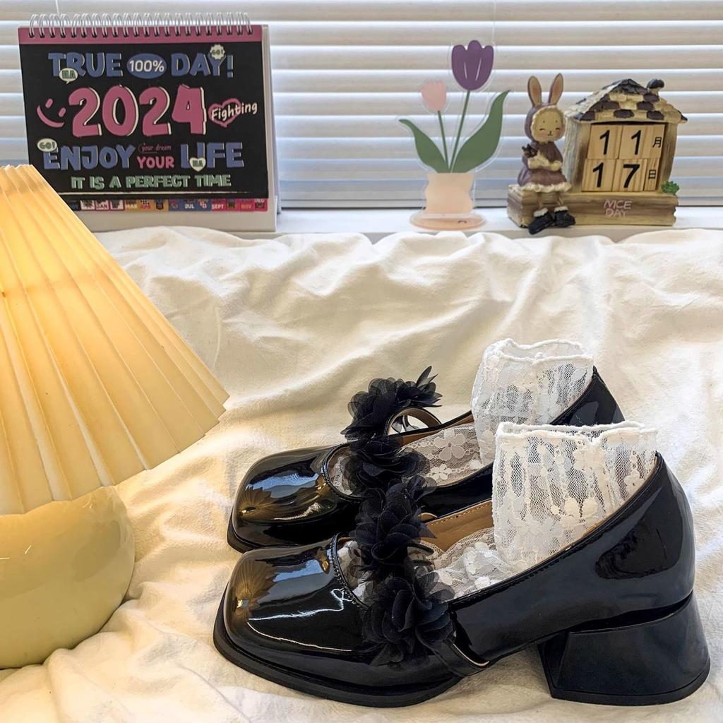 Туфли женские Мэри Джейн на толстом французском каблуке, лето 2025, новые туфли из лакированной кожи с квадратной головкой и неглубоким горлом в стиле феи с юбкой