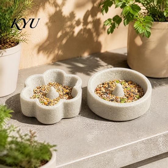 Anti Tip Bird Feeder Pumice Stone Parrot Bowl, Spill Proof Water Small Cage Accessory Food Dish, for Cockatoo Cockatiel Conure Parakeet Matte
