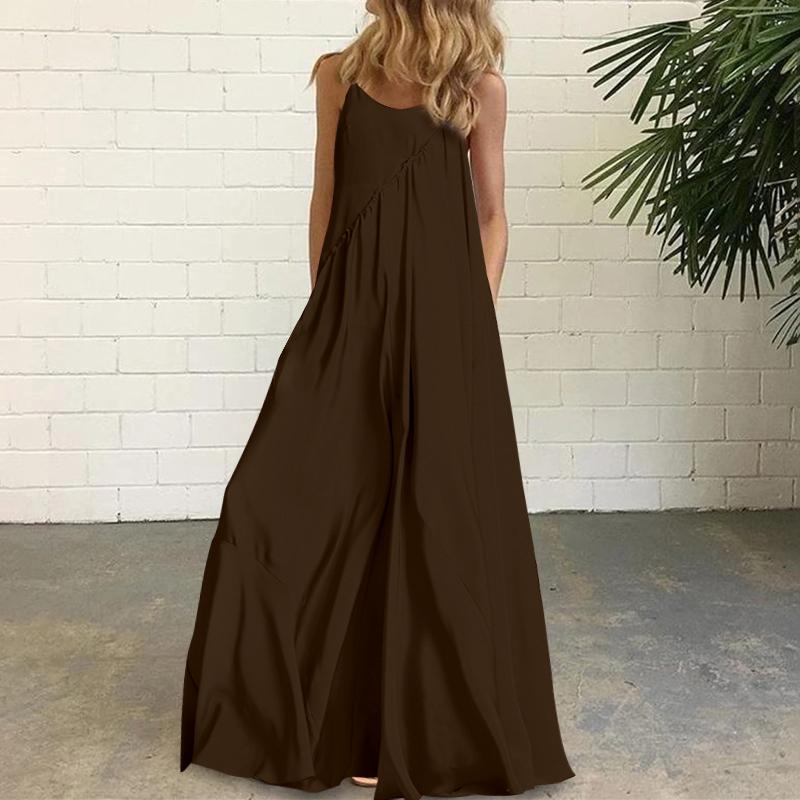 Свободное платье макси без рукавов на бретельках