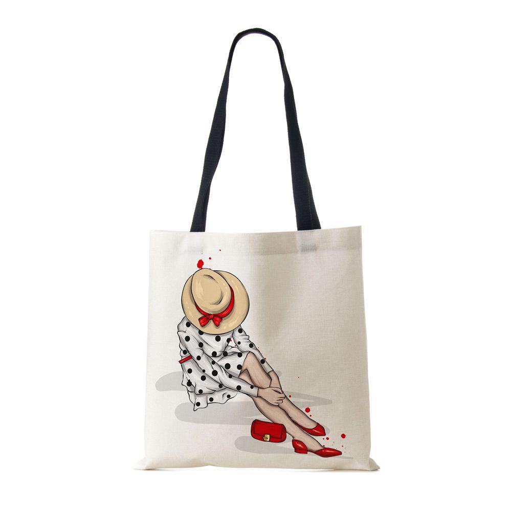 Сумка-тоут через плечо Gril Женская 2022 Многоразовая с принтом Харадзюку Повседневная Холщовая Сумка-шоппер Складная Дорожная Школьная Сумка для Книг Пляжная сумка CLE