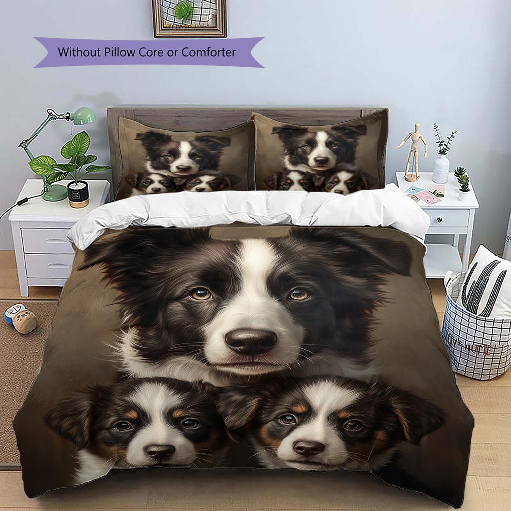 Border Collie Pattern Bedding Home Decoration Birthday Gift (1 * duvet cover + 2 * pillowcase, without core)