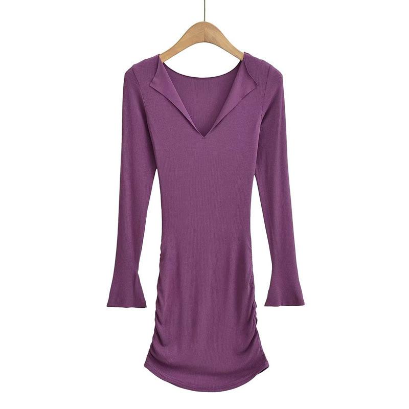Sexy Spice Girl Knitted Temperament Deep V Breast Dress Women's Spring New Fashion Versatile Folded Hip Wrap Skirt