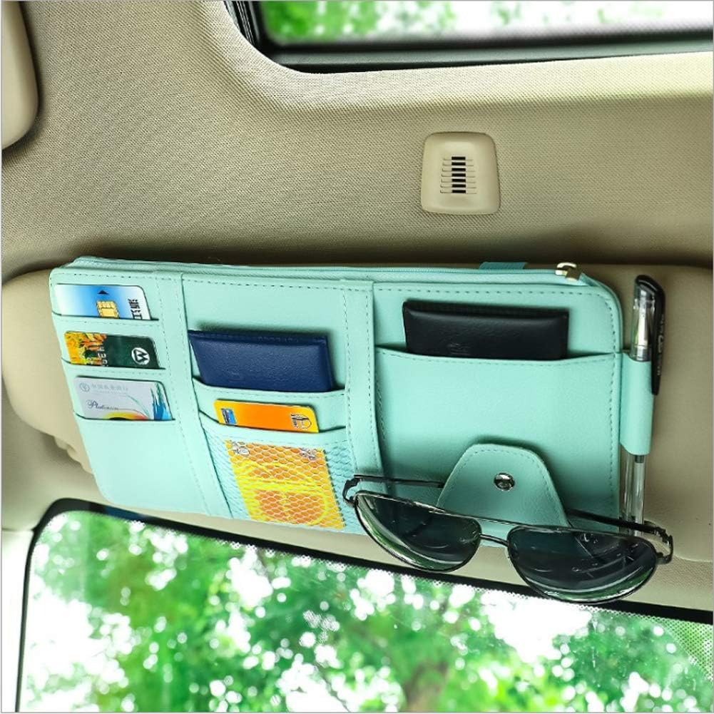 Car Sun Visor Organizer, Auto Car Interior Leather Accessories Storage Pocket Sun Visor Pouch Case Bag for Card License Registration Pen Mobile Phone
