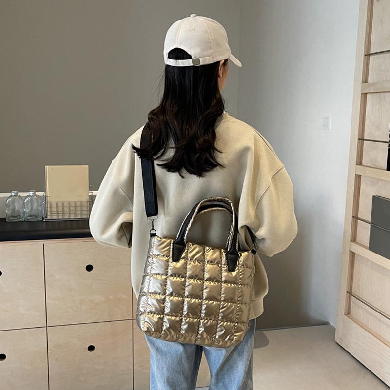 Стеганая мягкая сумка-тоут из нейлона, однотонная сумка-портфель, женская сумка через плечо, женская сумка большой емкости