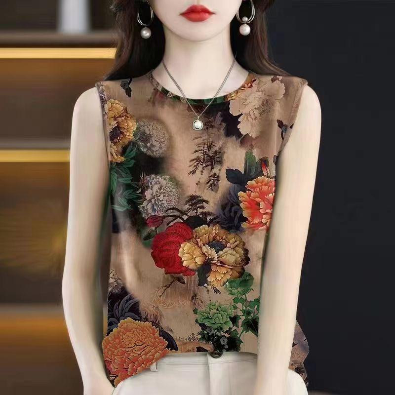 Летняя майка с бретельками и футболка для женщин среднего и пожилого возраста, модный универсальный топ без рукавов