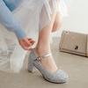 Women Glitter Golden Pumps Chunky Block Heels Platform Mary Jane Sequined Silver Shoes Woman Wedding Party 43