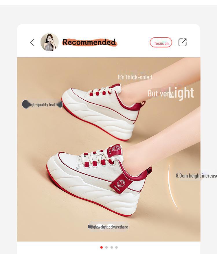 Женская повседневная обувь белого цвета на толстой подошве в корейском стиле 2024 года — визуально увеличивающая рост и модная