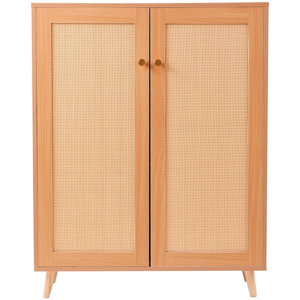 Rattan Shoe Cabinet 5 Tiers Shoe Organizer 2 Doors & Adjustable Shelves