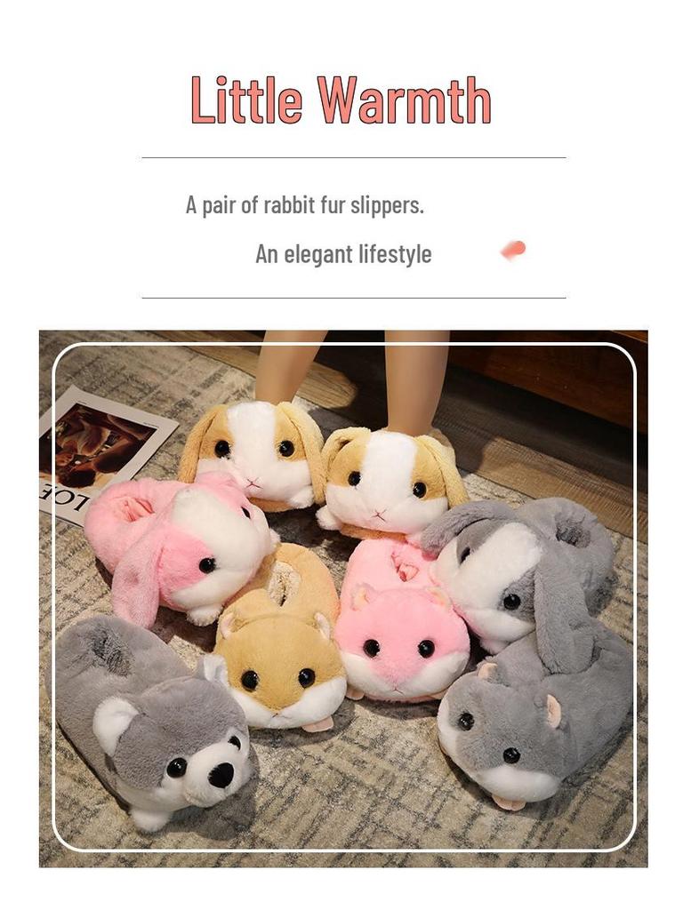 Мультяшные тапочки-животные: Кролик, Хомяк, Хаски, Лиса, Панда - Унисекс Хлопковые Домашние Тапочки для Осени/Зимы