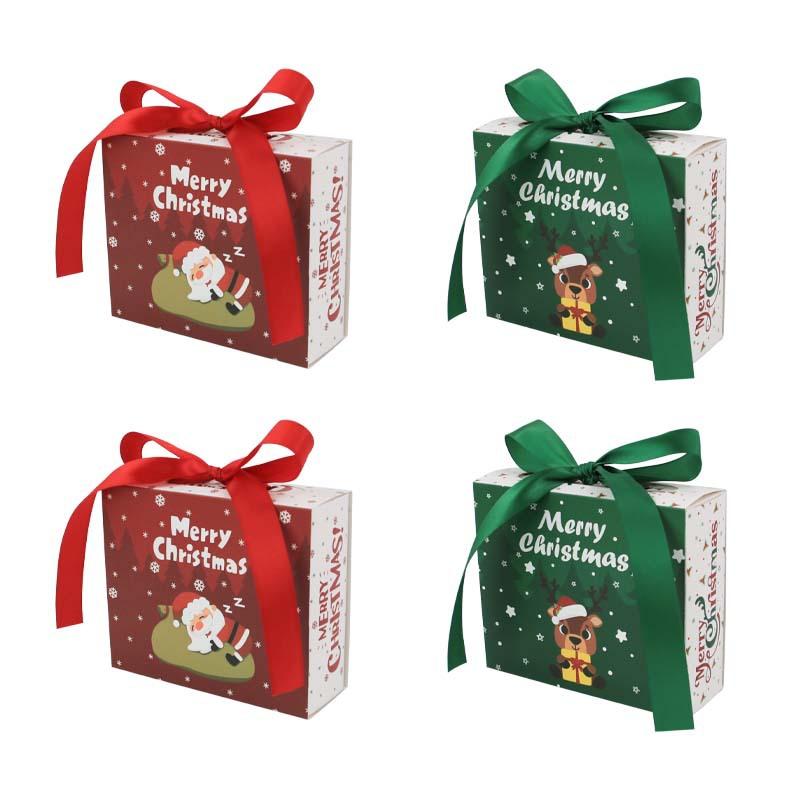 WTEMPO Christmas Gift Packaging Boxes Christmas Drawer Style Paper Boxes Festive Events Souvenir Gift Boxes Creative Printed DIY Ribbon Bow Boxes