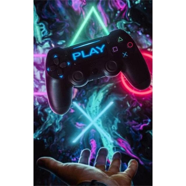 Рамка из цельного дерева, светодиодная игровая ручка, холст, картины, скандинавский геймер, абстрактные постеры и принты, настенная художественная картина для гостиной, комнаты подростка, украшение дома