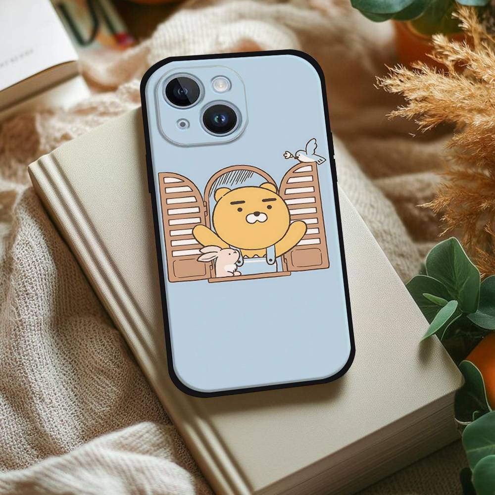 Мультяшный K-kakao Милые Друзья Чехол для Телефона Для IPhone 1716 15 14 13 Pro Max 11 12 Mini X Xs XR Черный Силиконовый Чехол