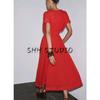 Summer New Product Women's Clothes Cotton Blend V Neck Short Sleeve Pleated Trim Midi Skirt Dress 2965260 2965278