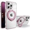 Case for iPhone 16 Pro, Slim Anti-Scratch Silicone Protection with Rotating Magnetic Stand - Pink