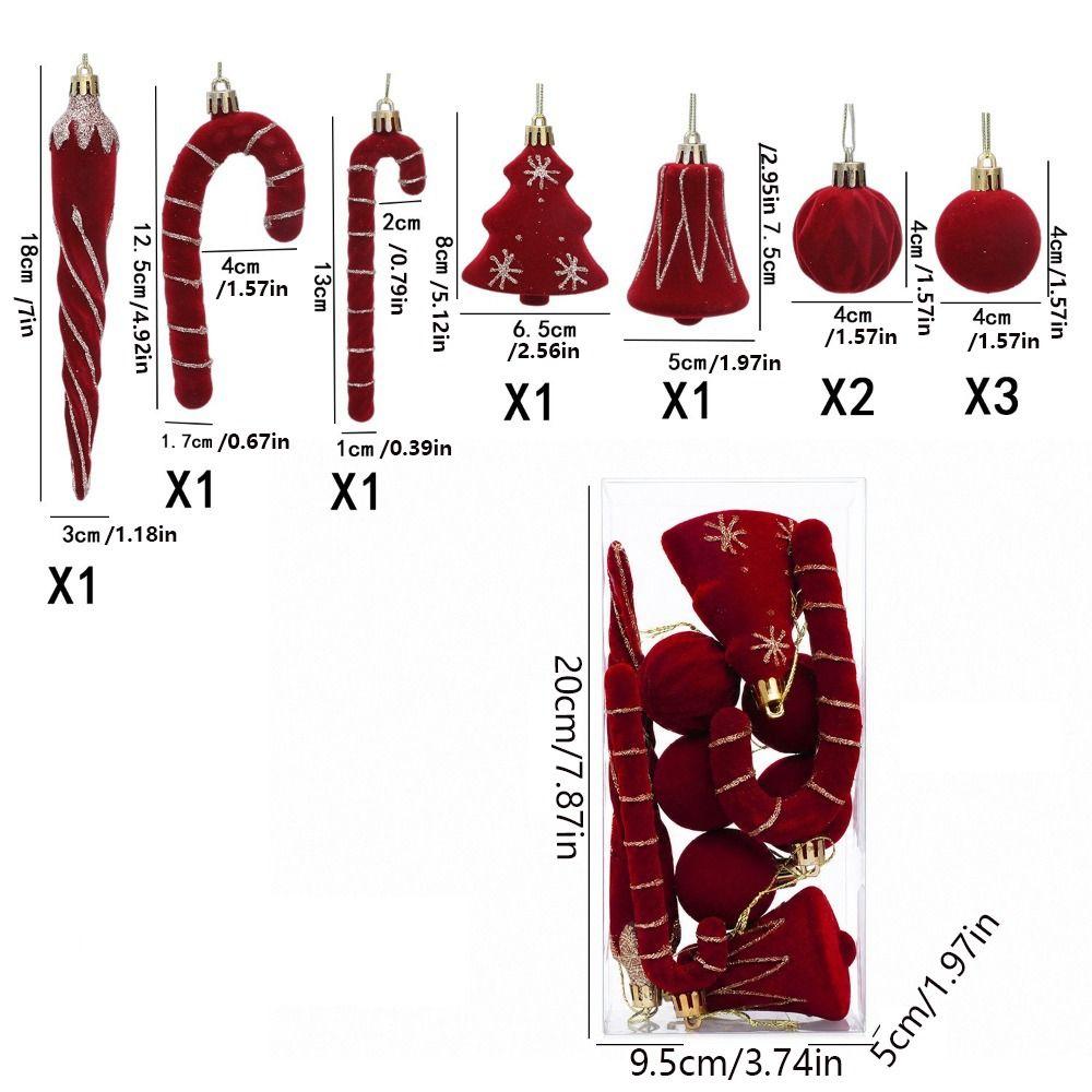 10pcs Special-shaped Christmas Cane Bell Icicle Ornament Flocking Christmas Ball Xmas Tree