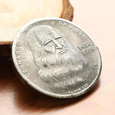 Монета Да Винчи 1452-1519 годов. Ремесленная серебряная монета. Памятная коллекционная монета.