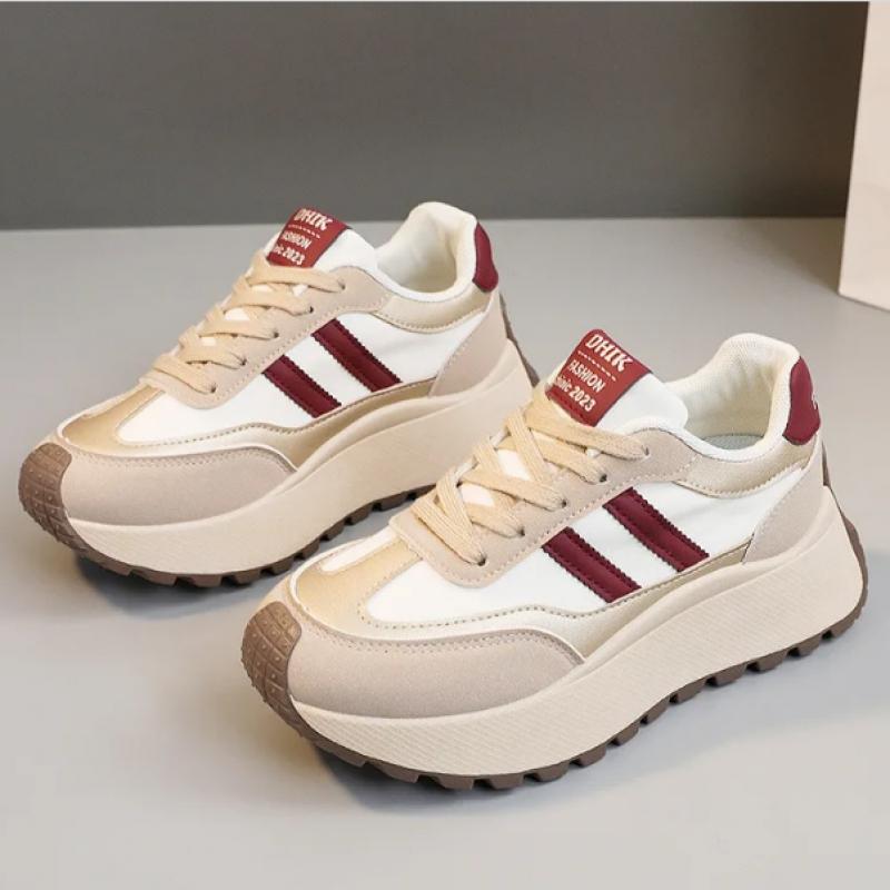 Spring 5.5cm Thick Bottom Women'S Shoes 2025 Summer Classic Campus Style Chunky Girl'S White Leather Patchwork Casual Sneakers