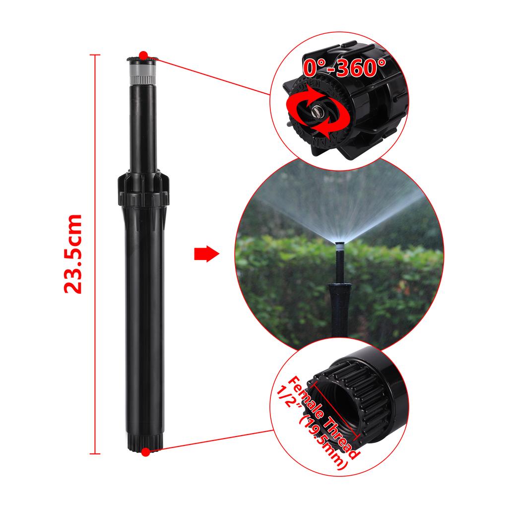 1/2" Female Thread Buried Pop-Up Sprinkler 360° Automatic Lift Type Scattering Ray Jet Nozzle Lawn Green Belt Irrigation Device