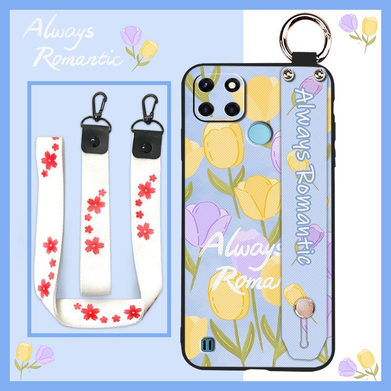 Dirt-resistant Fashion Design Phone Case For OPPO Realme C21Y/C25Y Waterproof Phone Holder Wrist Strap Kickstand Lanyard